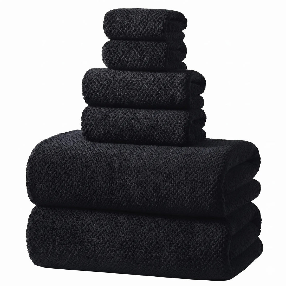 REDKISS Black Towel Set: a 6-Piece Set of Premium, Soft Bath Towels. This Ultra-Absorbent, Luxurious 6-Piece Set Includes 2 Bath Towels, 2 Hand Towels, and 2 Face Towels, Perfect for Everyday Use in Bathrooms, Gyms, Hotels, and Spas.