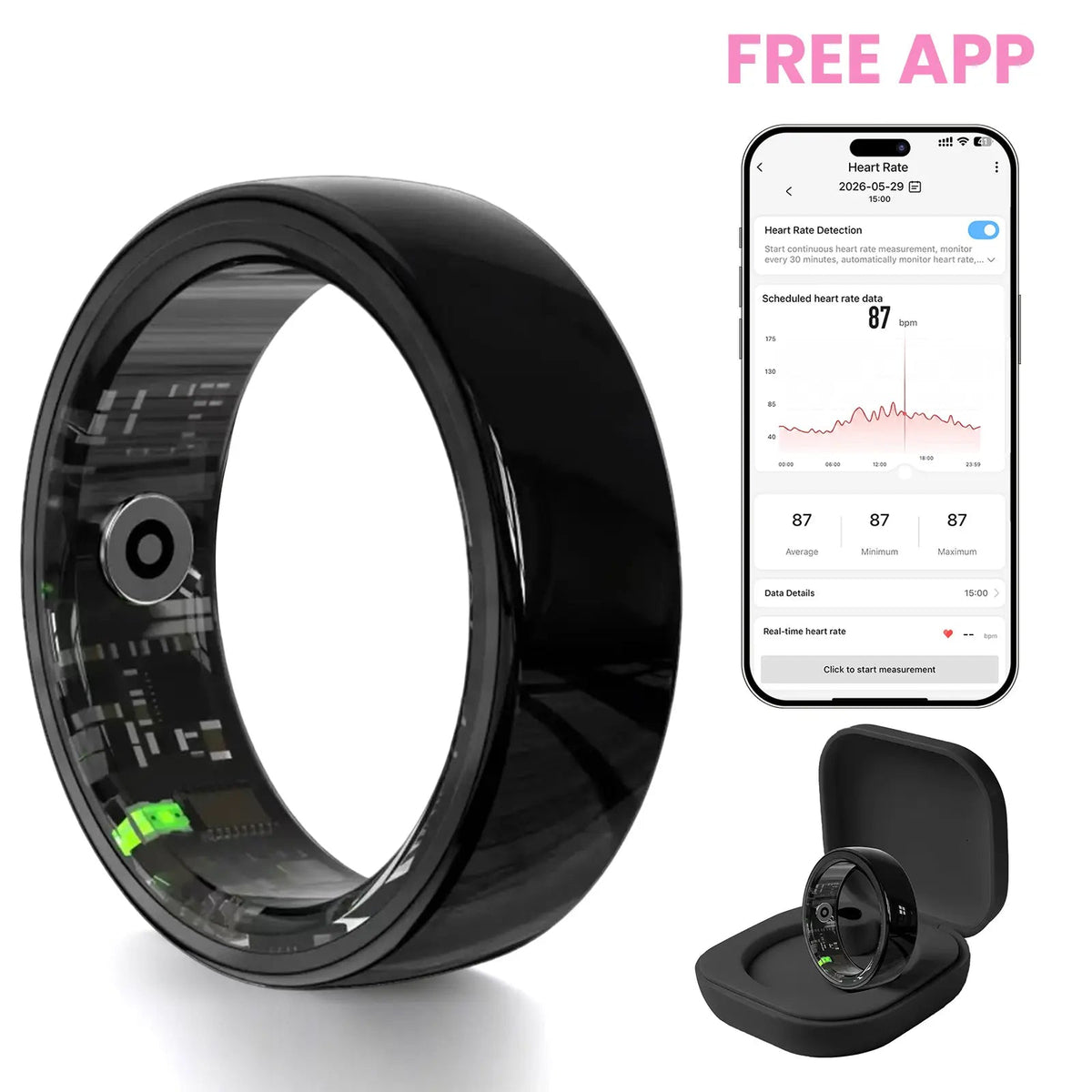 #6-#11 Pink & Black Ceramic Smart Couple Rings for Women & Men, Fitness & Sleep Tracker, Heart Rate & Stress Monitor, Cycle Tracking, IP68 Waterproof, 3–5 Day Battery, Ios & Android Compatible, with Charging Case